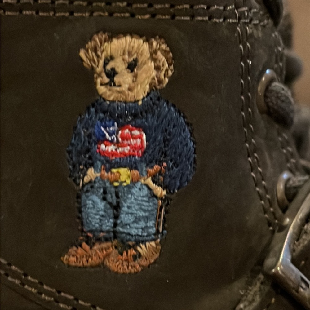 Polo by Ralph Lauren Dark Brown Kids Boots with Bear Patch - Picture 4 of 10